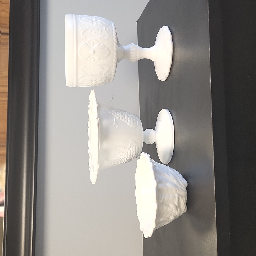 3 pieces of milk glass